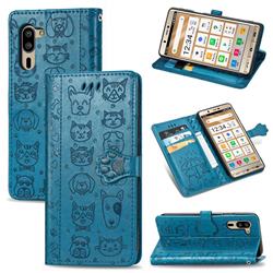 Embossing Dog Paw Kitten and Puppy Leather Wallet Case for Sharp Simple Sumaho5 - Blue