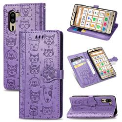 Embossing Dog Paw Kitten and Puppy Leather Wallet Case for Sharp Simple Sumaho5 - Purple