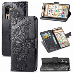 Embossing Mandala Flower Butterfly Leather Wallet Case for Sharp Simple Sumaho5 - Black
