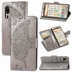 Embossing Mandala Flower Butterfly Leather Wallet Case for Sharp Simple Sumaho5 - Gray