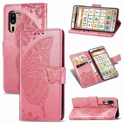 Embossing Mandala Flower Butterfly Leather Wallet Case for Sharp Simple Sumaho5 - Pink
