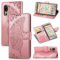 Embossing Mandala Flower Butterfly Leather Wallet Case for Sharp Simple Sumaho5 - Rose Gold