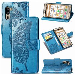 Embossing Mandala Flower Butterfly Leather Wallet Case for Sharp Simple Sumaho5 - Blue