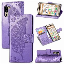 Embossing Mandala Flower Butterfly Leather Wallet Case for Sharp Simple Sumaho5 - Light Purple