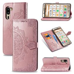 Embossing Imprint Mandala Flower Leather Wallet Case for Sharp Simple Sumaho5 - Rose Gold