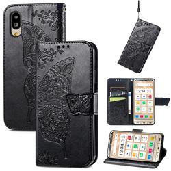 Embossing Mandala Flower Butterfly Leather Wallet Case for Sharp Simple Sumaho6 - Black