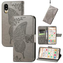 Embossing Mandala Flower Butterfly Leather Wallet Case for Sharp Simple Sumaho6 - Gray