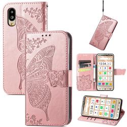 Embossing Mandala Flower Butterfly Leather Wallet Case for Sharp Simple Sumaho6 - Rose Gold