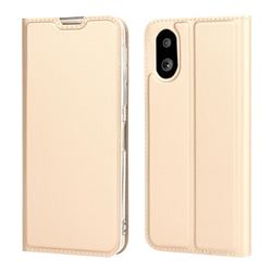 Ultra Slim Card Magnetic Automatic Suction Leather Wallet Case for Sharp Simple Sumaho6 - Champagne