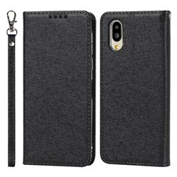 Ultra Slim Magnetic Automatic Suction Silk Lanyard Leather Flip Cover for Sharp Simple Sumaho6 - Black