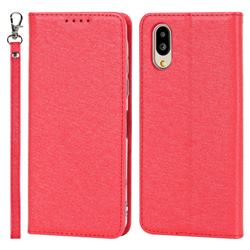 Ultra Slim Magnetic Automatic Suction Silk Lanyard Leather Flip Cover for Sharp Simple Sumaho6 - Red