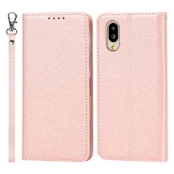 Ultra Slim Magnetic Automatic Suction Silk Lanyard Leather Flip Cover for Sharp Simple Sumaho6 - Rose Gold