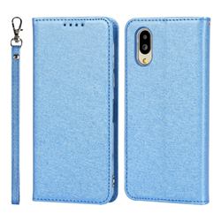 Ultra Slim Magnetic Automatic Suction Silk Lanyard Leather Flip Cover for Sharp Simple Sumaho6 - Sky Blue
