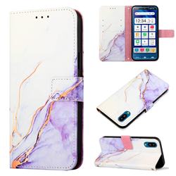Purple White Marble Leather Wallet Protective Case for Sharp Simple Sumaho6