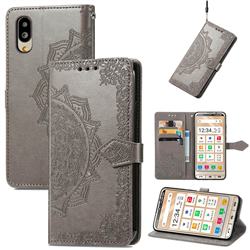 Embossing Imprint Mandala Flower Leather Wallet Case for Sharp Simple Sumaho6 - Gray