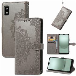 Embossing Imprint Mandala Flower Leather Wallet Case for Sharp AQUOS Wish 3 - Gray