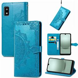 Embossing Imprint Mandala Flower Leather Wallet Case for Sharp AQUOS Wish 3 - Blue