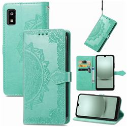 Embossing Imprint Mandala Flower Leather Wallet Case for Sharp AQUOS Wish 3 - Green