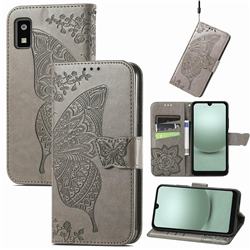 Embossing Mandala Flower Butterfly Leather Wallet Case for Sharp AQUOS Wish 3 - Gray