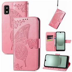 Embossing Mandala Flower Butterfly Leather Wallet Case for Sharp AQUOS Wish 3 - Pink