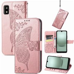 Embossing Mandala Flower Butterfly Leather Wallet Case for Sharp AQUOS Wish 3 - Rose Gold