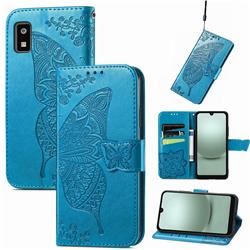 Embossing Mandala Flower Butterfly Leather Wallet Case for Sharp AQUOS Wish 3 - Blue
