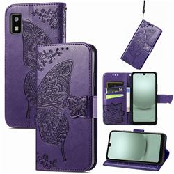 Embossing Mandala Flower Butterfly Leather Wallet Case for Sharp AQUOS Wish 3 - Dark Purple
