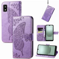 Embossing Mandala Flower Butterfly Leather Wallet Case for Sharp AQUOS Wish 3 - Light Purple