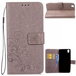 Embossing Imprint Four-Leaf Clover Leather Wallet Case for Sony Xperia L1 - Grey