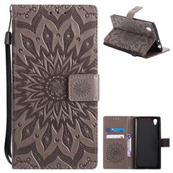 Embossing Sunflower Leather Wallet Case for Sony Xperia L1 / Sony E6 - Gray
