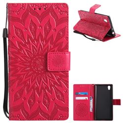 Embossing Sunflower Leather Wallet Case for Sony Xperia L1 / Sony E6 - Red