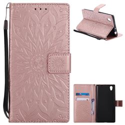 Embossing Sunflower Leather Wallet Case for Sony Xperia L1 / Sony E6 - Rose Gold