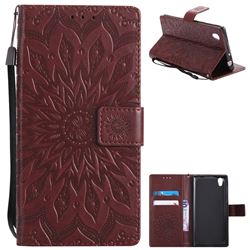 Embossing Sunflower Leather Wallet Case for Sony Xperia L1 / Sony E6 - Brown