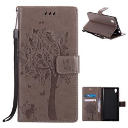Embossing Butterfly Tree Leather Wallet Case for Sony Xperia L1 / Sony E6 - Grey
