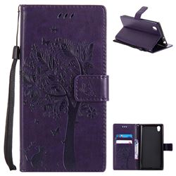 Embossing Butterfly Tree Leather Wallet Case for Sony Xperia L1 / Sony E6 - Purple
