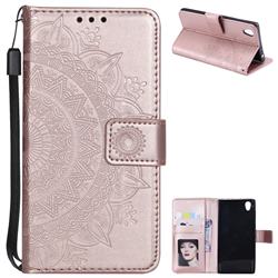 Intricate Embossing Datura Leather Wallet Case for Sony Xperia L1 / Sony E6 - Rose Gold