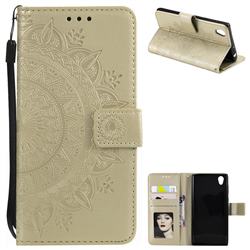 Intricate Embossing Datura Leather Wallet Case for Sony Xperia L1 / Sony E6 - Golden