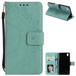 Intricate Embossing Datura Leather Wallet Case for Sony Xperia L1 / Sony E6 - Mint Green