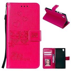 Embossing Owl Couple Flower Leather Wallet Case for Sony Xperia L1 / Sony E6 - Red
