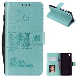 Embossing Owl Couple Flower Leather Wallet Case for Sony Xperia L1 / Sony E6 - Green