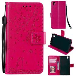 Embossing Cherry Blossom Cat Leather Wallet Case for Sony Xperia L1 / Sony E6 - Rose