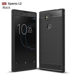 Luxury Carbon Fiber Brushed Wire Drawing Silicone TPU Back Cover for Sony Xperia L2 - Black