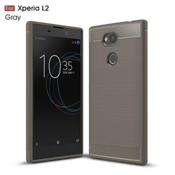 Luxury Carbon Fiber Brushed Wire Drawing Silicone TPU Back Cover for Sony Xperia L2 - Gray