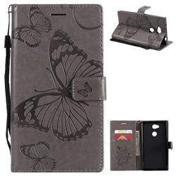 Embossing 3D Butterfly Leather Wallet Case for Sony Xperia L2 - Gray