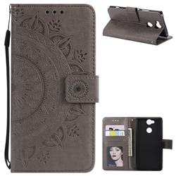 Intricate Embossing Datura Leather Wallet Case for Sony Xperia L2 - Gray