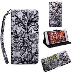 Black Lace Rose 3D Painted Leather Wallet Case for Sony Xperia L2