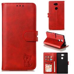 Embossing Happy Cat Leather Wallet Case for Sony Xperia L2 - Red