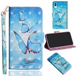Blue Sea Butterflies 3D Painted Leather Wallet Case for Sony Xperia L3