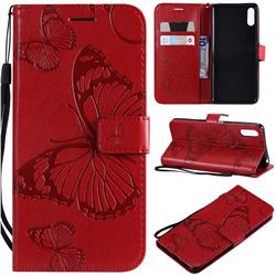 Embossing 3D Butterfly Leather Wallet Case for Sony Xperia L3 - Red