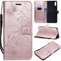 Embossing 3D Butterfly Leather Wallet Case for Sony Xperia L3 - Rose Gold